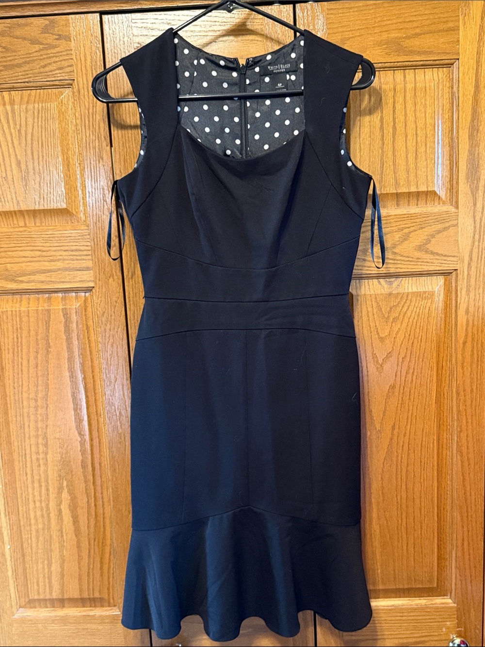 White House Black Market Black Sleeveless Midi Dress with Polka-Dot Lining-Sz:4P